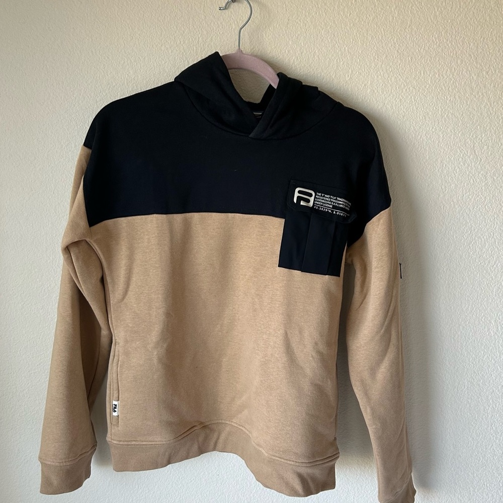 Fila, men's large hooded sweatshirt, navy and tan